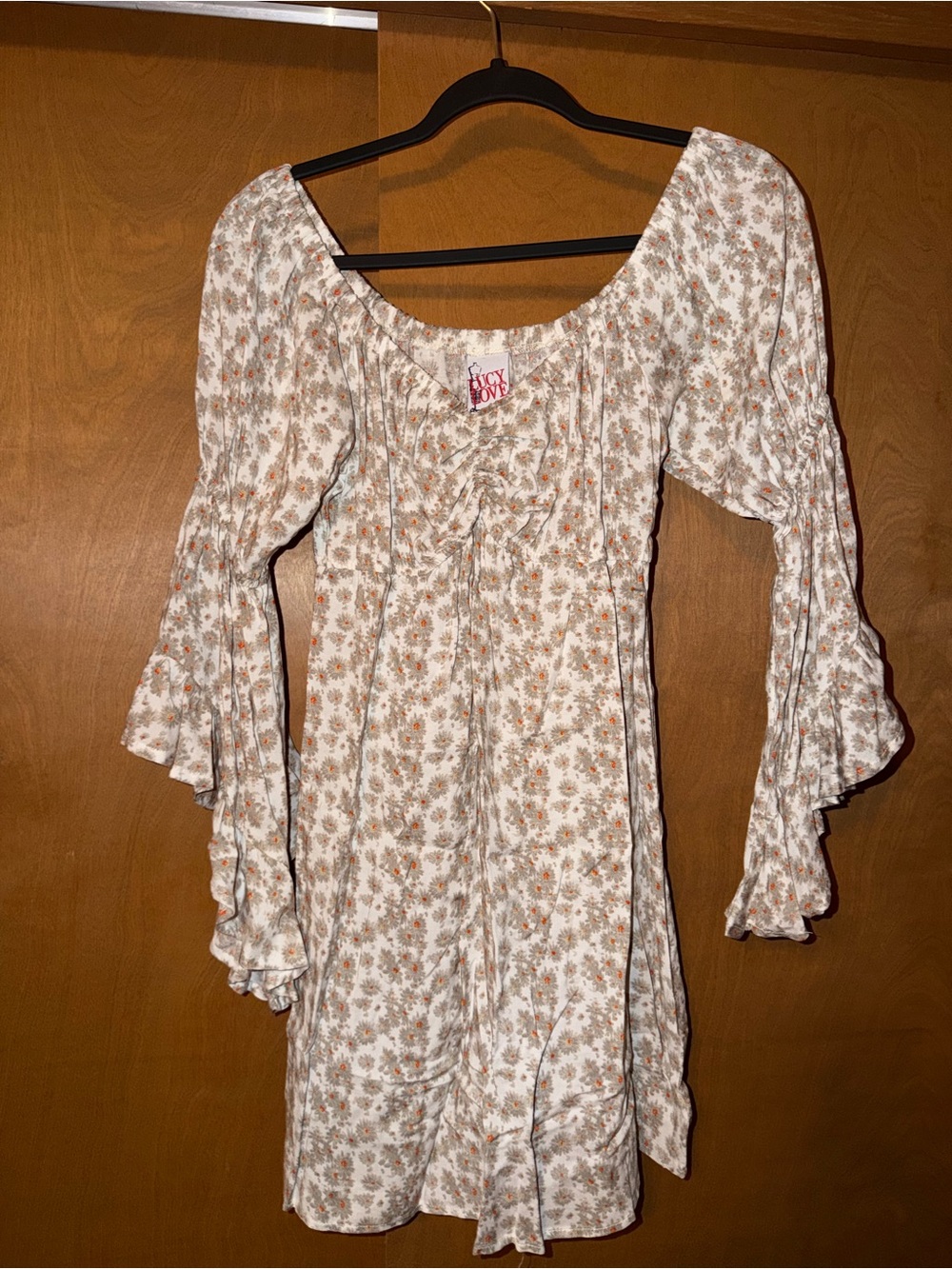 Lucy Floral Peasant Dress in Cream and Tan
